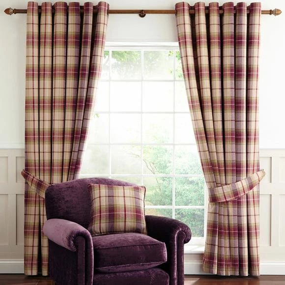 Best Pirce ๐ Dorma Dorma Bloomsbury Check Plum Eyelet Curtains ๐ - Image 2