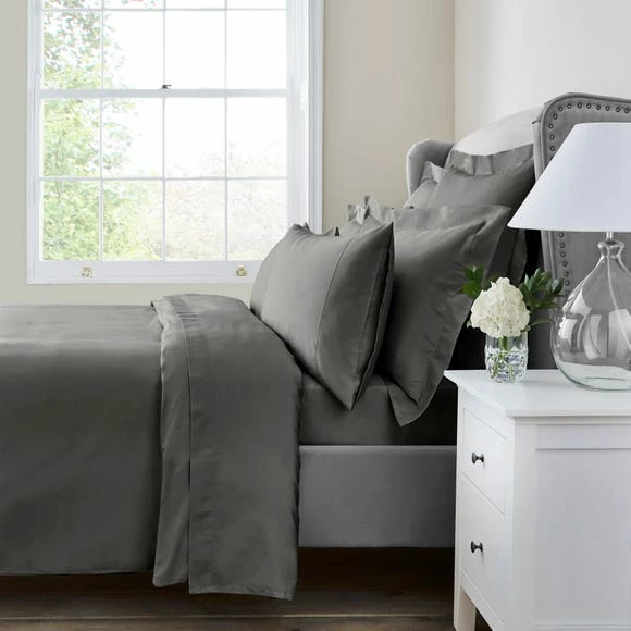 Outlet 🥰 Dorma Dorma 300 Thread Count 100% Cotton Sateen Plain Slate Duvet Cover ✔️ - Image 2