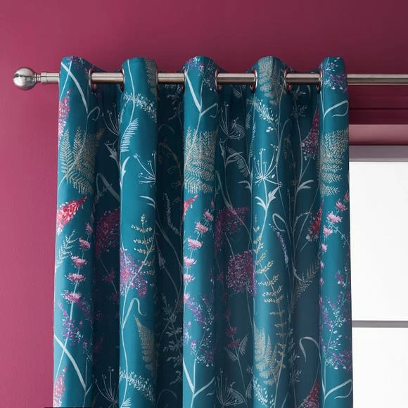 Outlet 🎁 Dorma Dorma Winter Garden Teal Blackout Eyelet Curtains ⌛