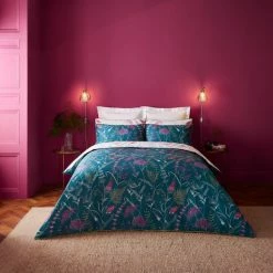 Discount โญ Dorma Dorma Winter Garden Teal 100% Cotton Reversible Duvet Cover and Pillowcase Set ๐